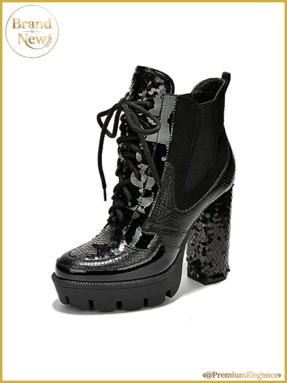 Rhinestone Western Ankle Booties Pointed Toe Lace-Up Block Heel Party